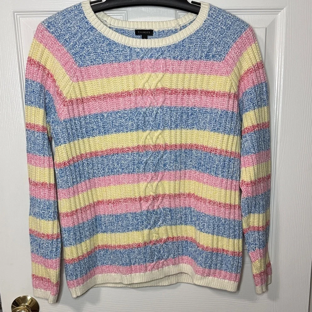 Talbots Pastel Striped Crew Neck Sweater